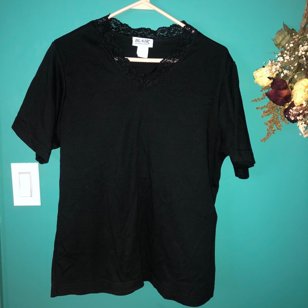 Lace-Collared Black Shirt